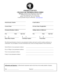 Document preview: Change of Information Form - Oneida County, New York