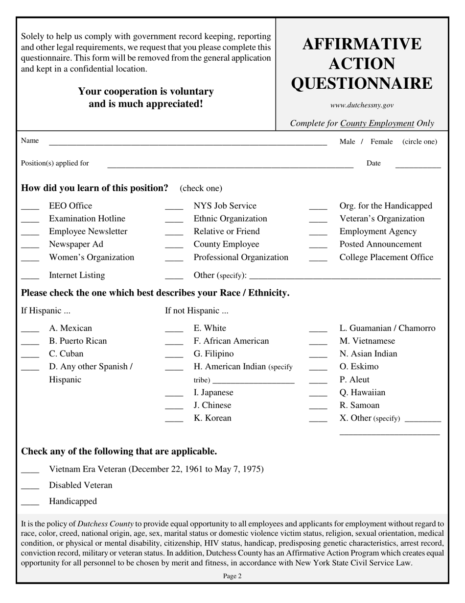 Dutchess County New York Application For Examination Or Employment Fill Out Sign Online And 1665
