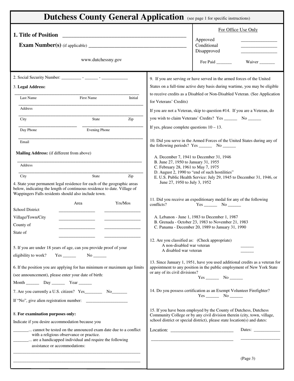 Dutchess County New York Application For Examination Or Employment Fill Out Sign Online And 4246