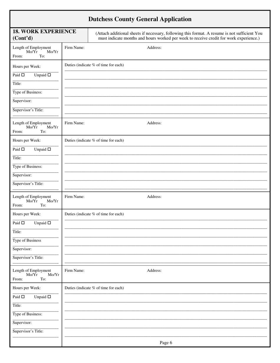 Application for Examination or Employment - Dutchess County, New York, Page 6