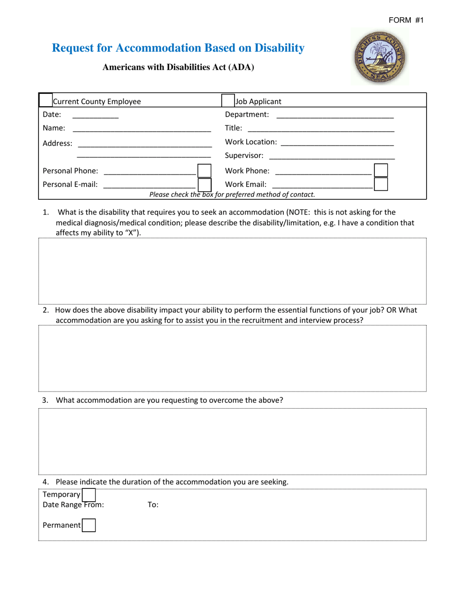 Form 1 Request for Accommodation Based on Disability - Dutchess County, New York, Page 1