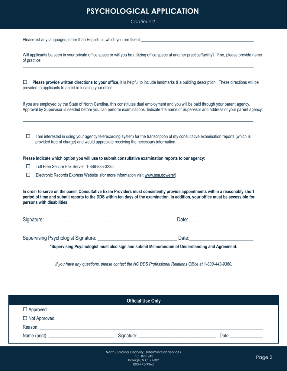 Psychological Application - North Carolina, Page 2