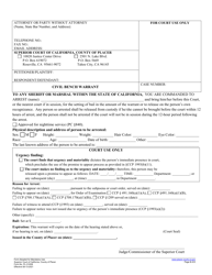 Form PL-CV008 Civil Bench Warrant - County of Placer, California, Page 2