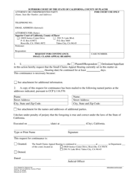 Document preview: Form PL-AP002 Request for Continuance - Small Claims Appeal Hearing - County of Placer, California