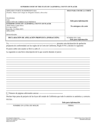 Document preview: Formulario PL-AP003 Declaracion De Apelacion Propuesta (Infraccion) - County of Placer, California (Spanish)