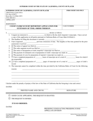 Document preview: Form PL-AP004 Court Clerk's/Court Reporter's Application for Extension of Time; Order Thereon - County of Placer, California