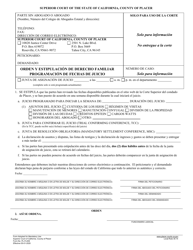 Document preview: Formulario PL-FL009 Orden Y Estipulacion De Derecho Familiar Programacion De Fechas De Juicio - County of Placer, California (Spanish)