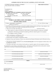 Form PL-FL009 Family Law Stipulation and Order Setting Trial Dates - County of Placer, California