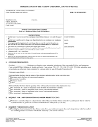 Document preview: Form PL-JV003 Juvenile Petition/Application (Prop. 64 - Health and Safety Code, 11361.8(M)) - County of Placer, California