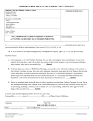 Document preview: Form PL-JV005 Declaration for Access to Uniform Parentage Act Papers and Records by Authorized Personnel - County of Placer, California