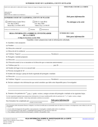 Document preview: Formulario PL-PR001 Hoja Informativa Sobre El Investigador De La Corte - County of Placer, California (Spanish)