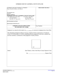 Form PL-CV010 Certificate of Satisfaction of Judgment by Clerk - County of Placer, California