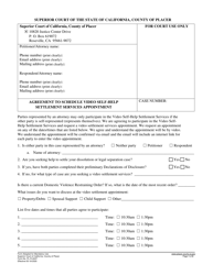 Document preview: Form PL-FL024T Agreement to Schedule Video Self-help Settlement Services Appointment - County of Placer, California