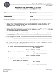 Document preview: Form PL-CW008 Application for Appointment as Counsel for Minor Children in Family Court Cases - County of Placer, California