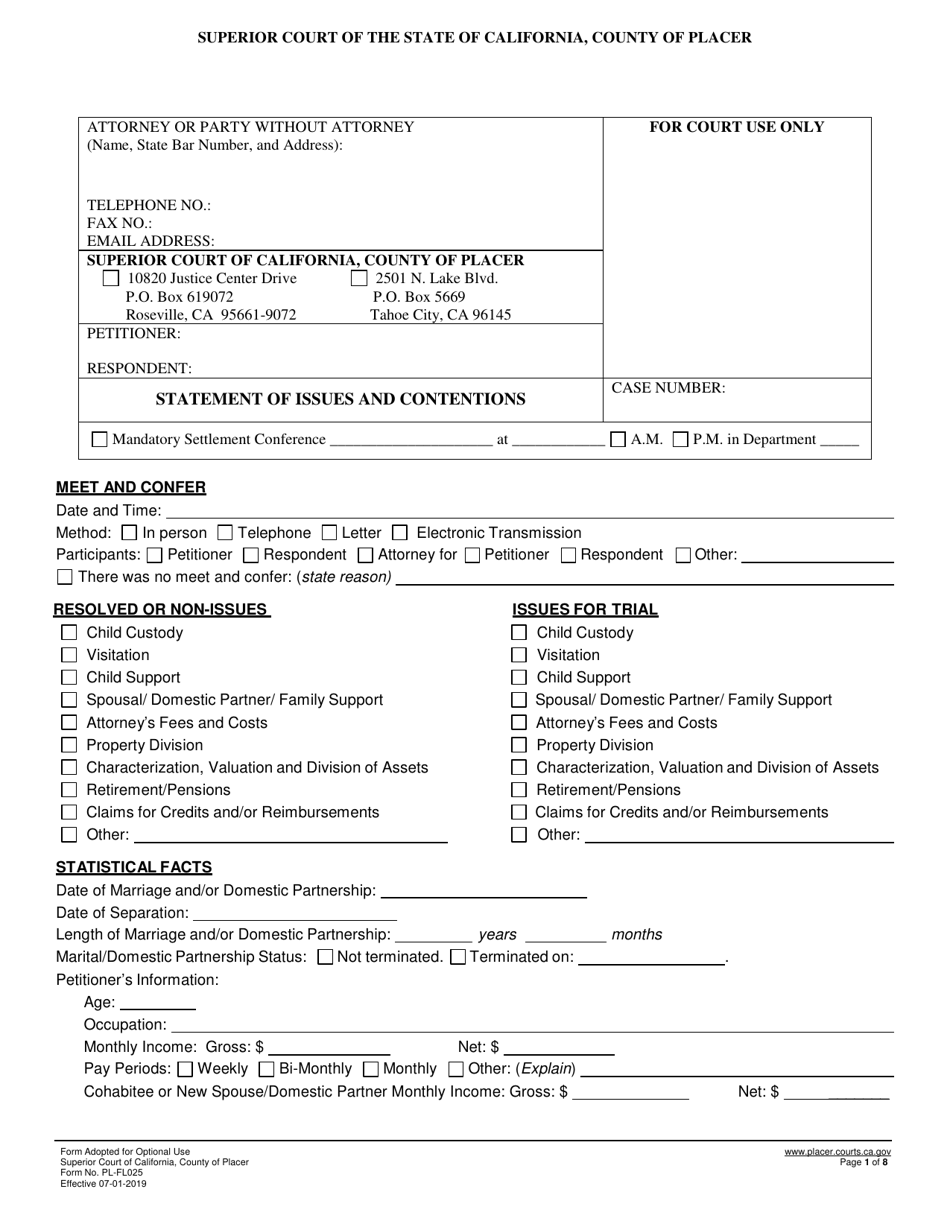 Form PL-FL025 - Fill Out, Sign Online and Download Fillable PDF, County ...