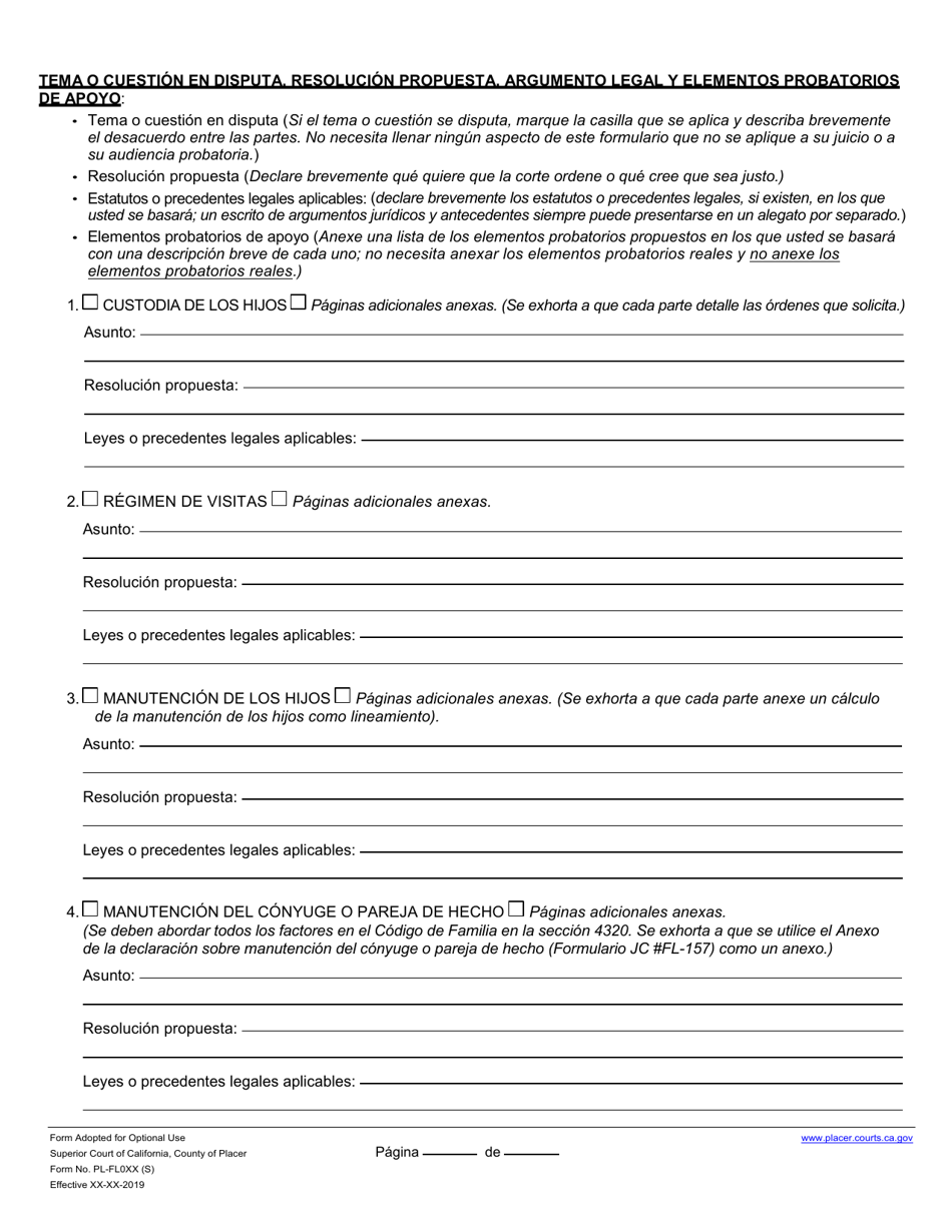 Formulario PL-FL025 Declaracion De Asuntos Y Disputas - County of Placer, California (Spanish), Page 3