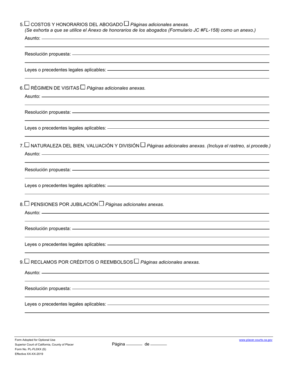 Formulario PL-FL025 Declaracion De Asuntos Y Disputas - County of Placer, California (Spanish), Page 4