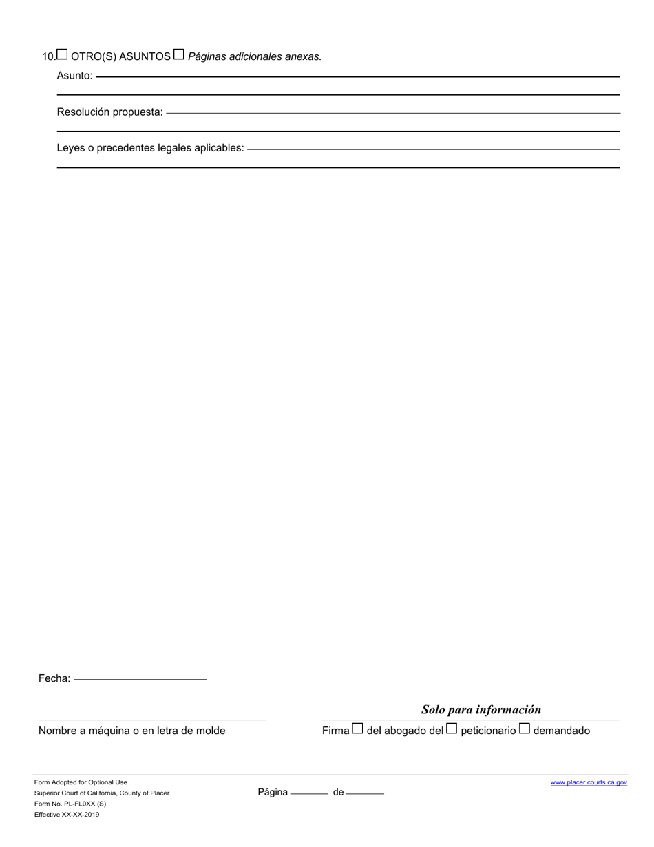 Formulario PL-FL025 Declaracion De Asuntos Y Disputas - County of Placer, California (Spanish), Page 5