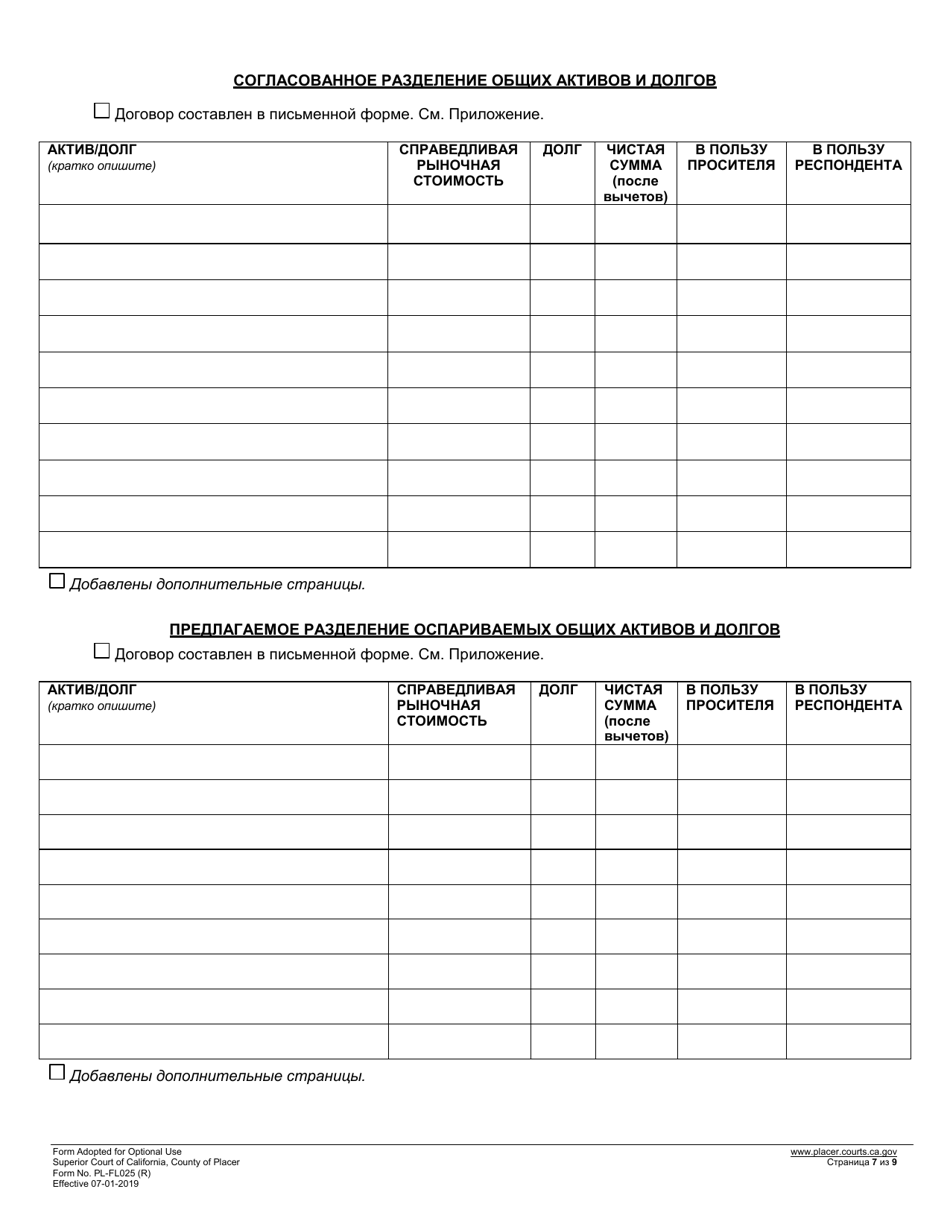 Form PL-FL025 Statement of Issues and Contentions - County of Placer, California (Russian), Page 7