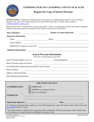 Form PL-CW012 Request for Copy of Search Warrant - County of Placer, California