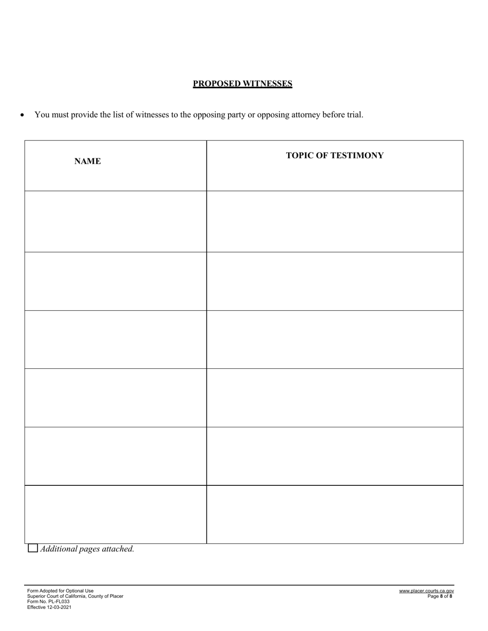 Form PL-FL033 Statement of Issues and Contentions for Custody and Visitation - County of Placer, California, Page 8