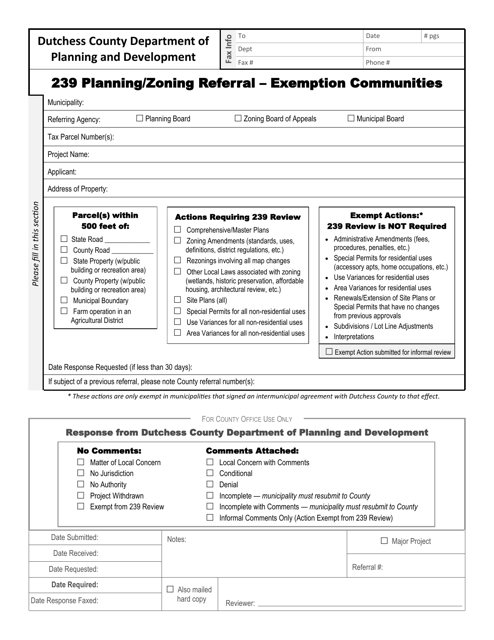 239 Planning / Zoning Referral - Exemption Communities - Dutchess County, New York Download Pdf