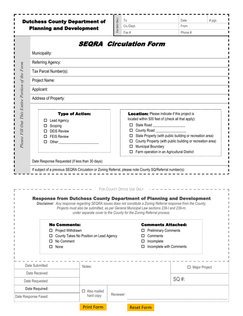 Seqra Circulation Form - Dutchess County, New York Download Pdf