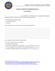 Document preview: Court-Appointed Professional Cover Sheet - County of Placer, California