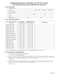 Document preview: Court-Appointed Psych Expert Application and Agreement - County of Placer, California