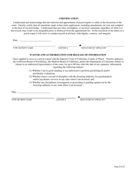Court-Appointed Psych Expert Application and Agreement - County of Placer, California, Page 2