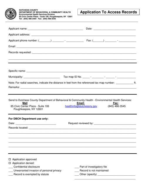 Application to Access Records - Dutchess County, New York Download Pdf