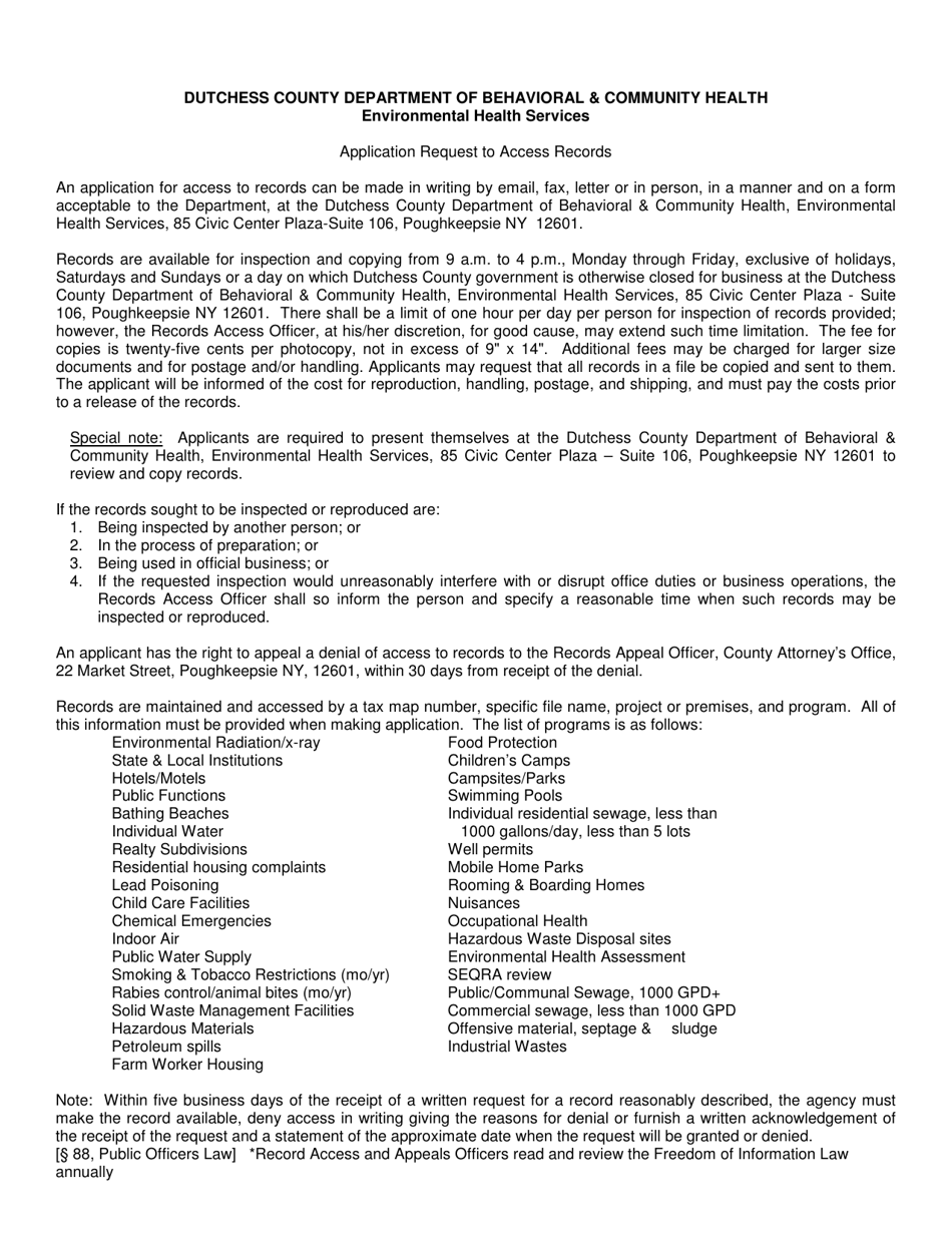 Application to Access Records - Dutchess County, New York, Page 2