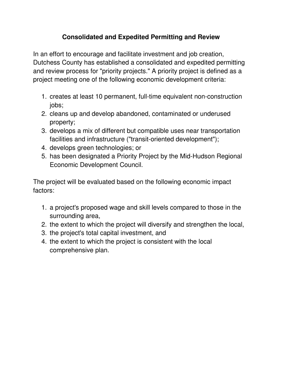 Dutchess County, New York Consolidated and Expedited Permitting and
