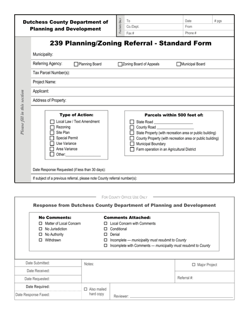 239 Planning / Zoning Referral - Standard Form - Dutchess County, New York Download Pdf