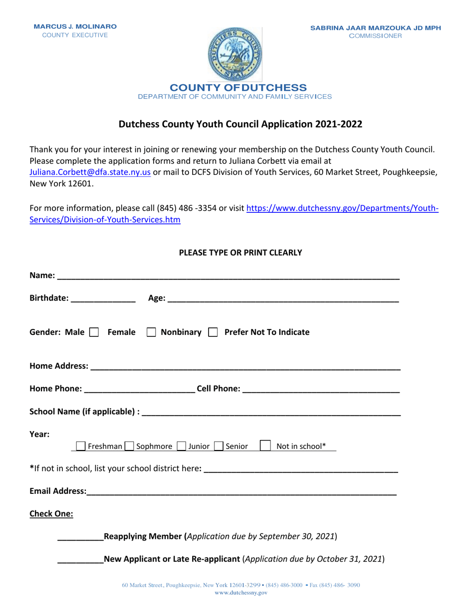 Youth Council Application - Dutchess County, New York, Page 1
