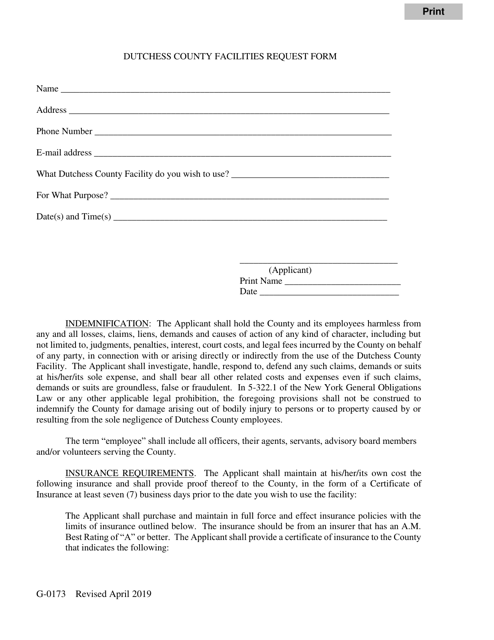Form G-0173 Facilities Request Form - Dutchess County, New York