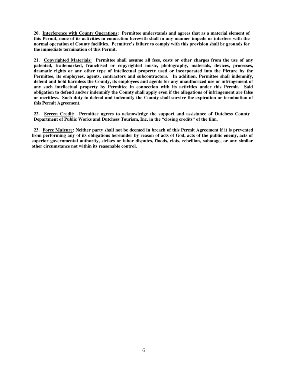 Permit for Commercial Photography, Film, and Other Electronic Imaging - Dutchess County, New York, Page 6