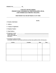 Document preview: Permit for Commercial Photography, Film, and Other Electronic Imaging - Dutchess County, New York