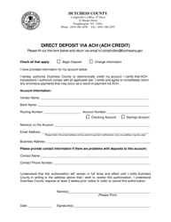 Document preview: Direct Deposit via ACH (ACH Credit) - Dutchess County, New York