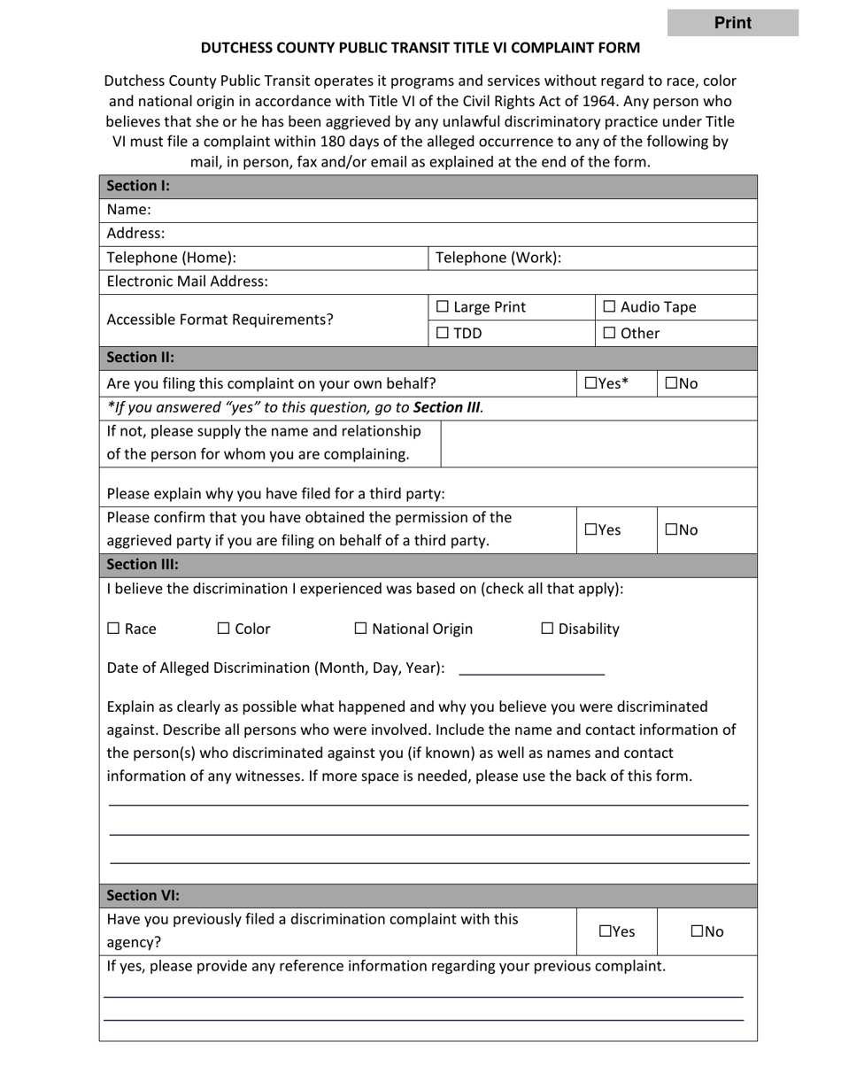 Dutchess County, New York Title VI Complaint Form (English/Spanish ...