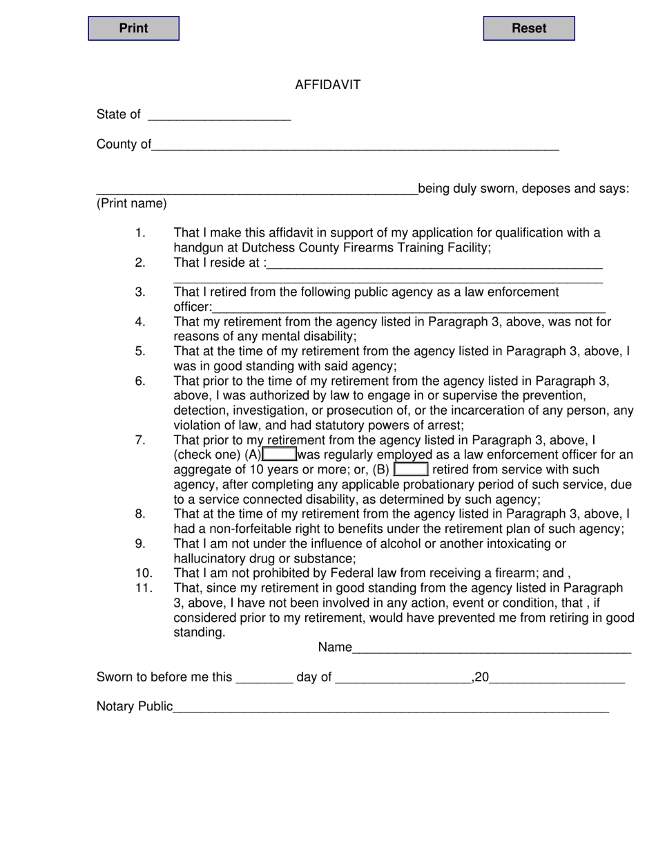 Law Enforcement Officers Safety Act (HR-218) Affidavit - Dutchess County, New York, Page 1