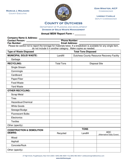 Annual Recycling Report Form - Hauler - Dutchess County, New York Download Pdf