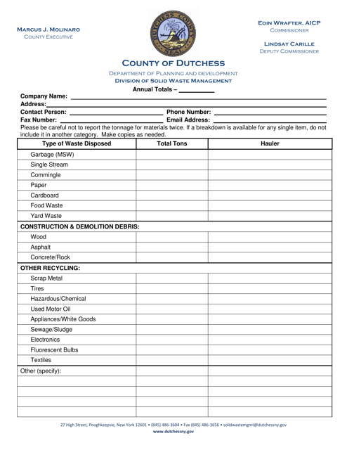 Annual Recycling Report Form - Business/General - Dutchess County, New York Download Pdf
