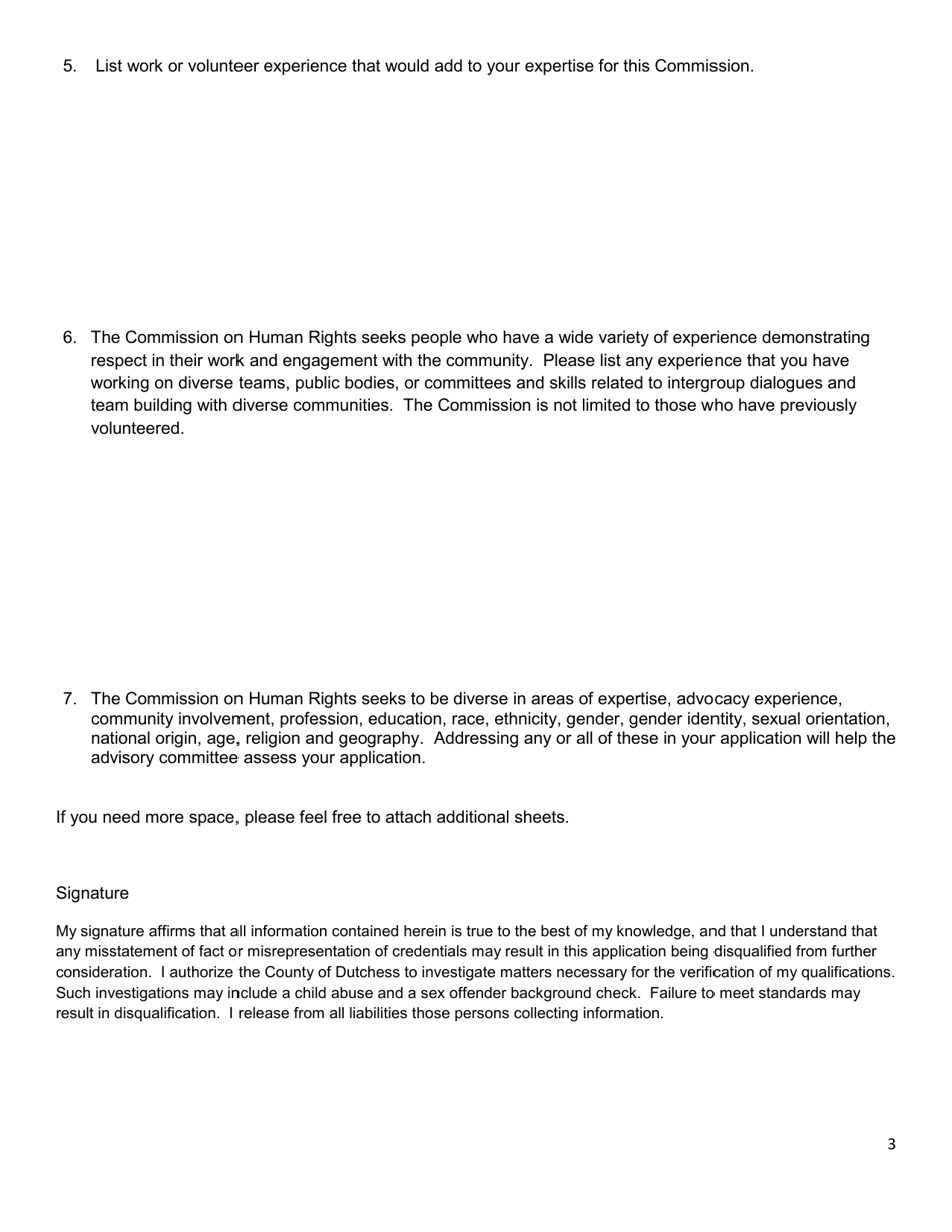 Dutchess County Commission on Human Rights Commission Member Application - Dutchess County, New York, Page 4