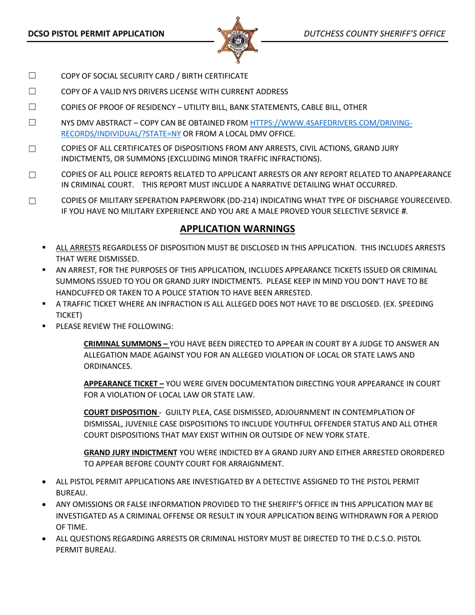 Dcso Pistol Permit Application - Dutchess County, New York, Page 5