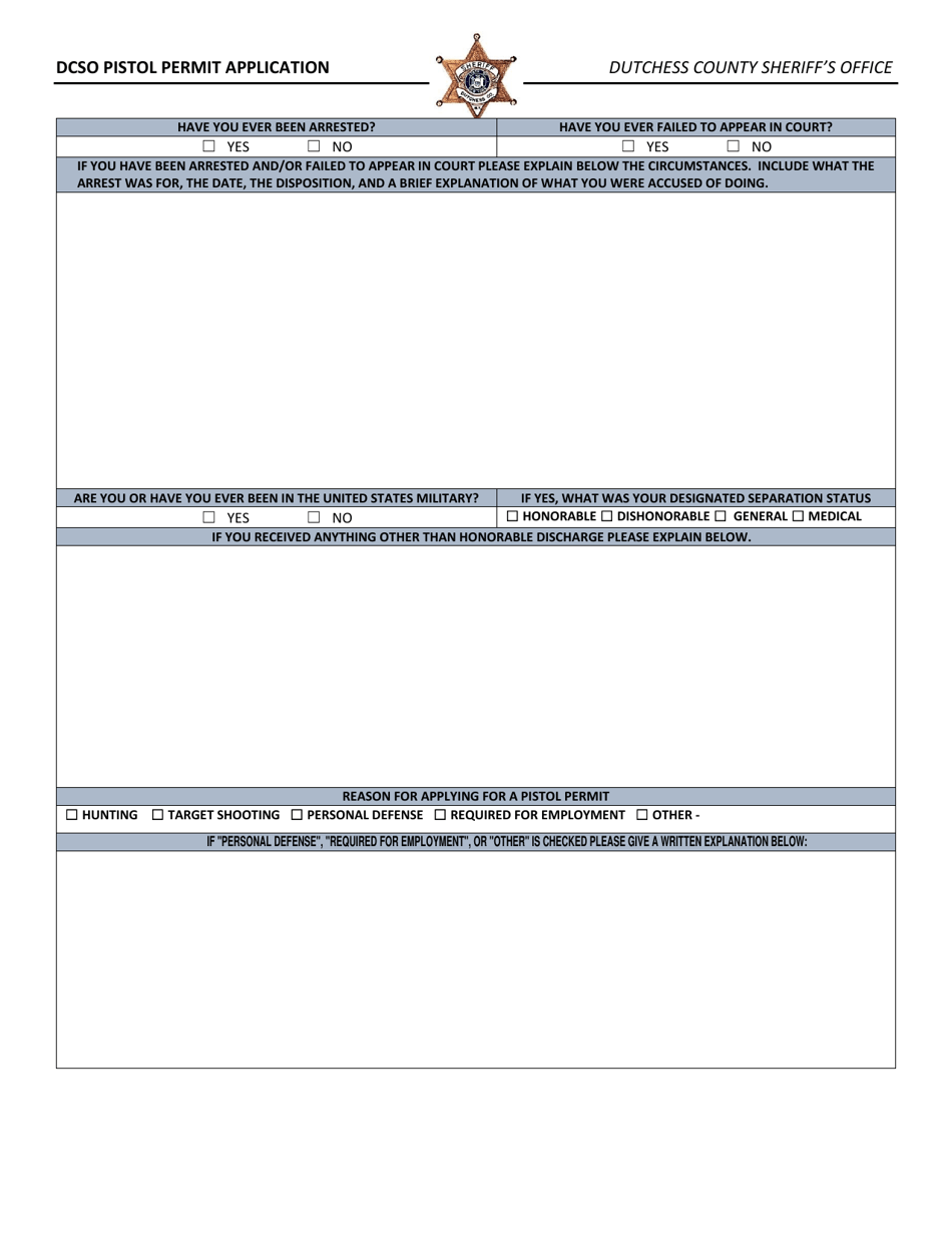 Dcso Pistol Permit Application - Dutchess County, New York, Page 7