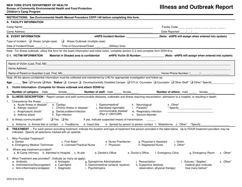 Form DOH-61B Illness and Outbreak Report - Putnam County, New York