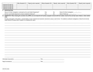 Form DOH-61B Illness and Outbreak Report - Putnam County, New York, Page 2