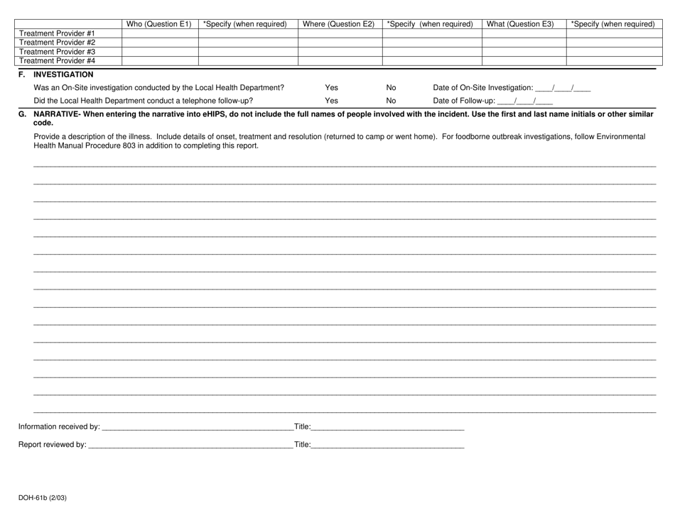 Form DOH-61B Illness and Outbreak Report - Putnam County, New York, Page 2