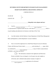 Document preview: Solid Waste Disposal Relicensing Affidavit (Corporation/LLC) - Dutchess County, New York